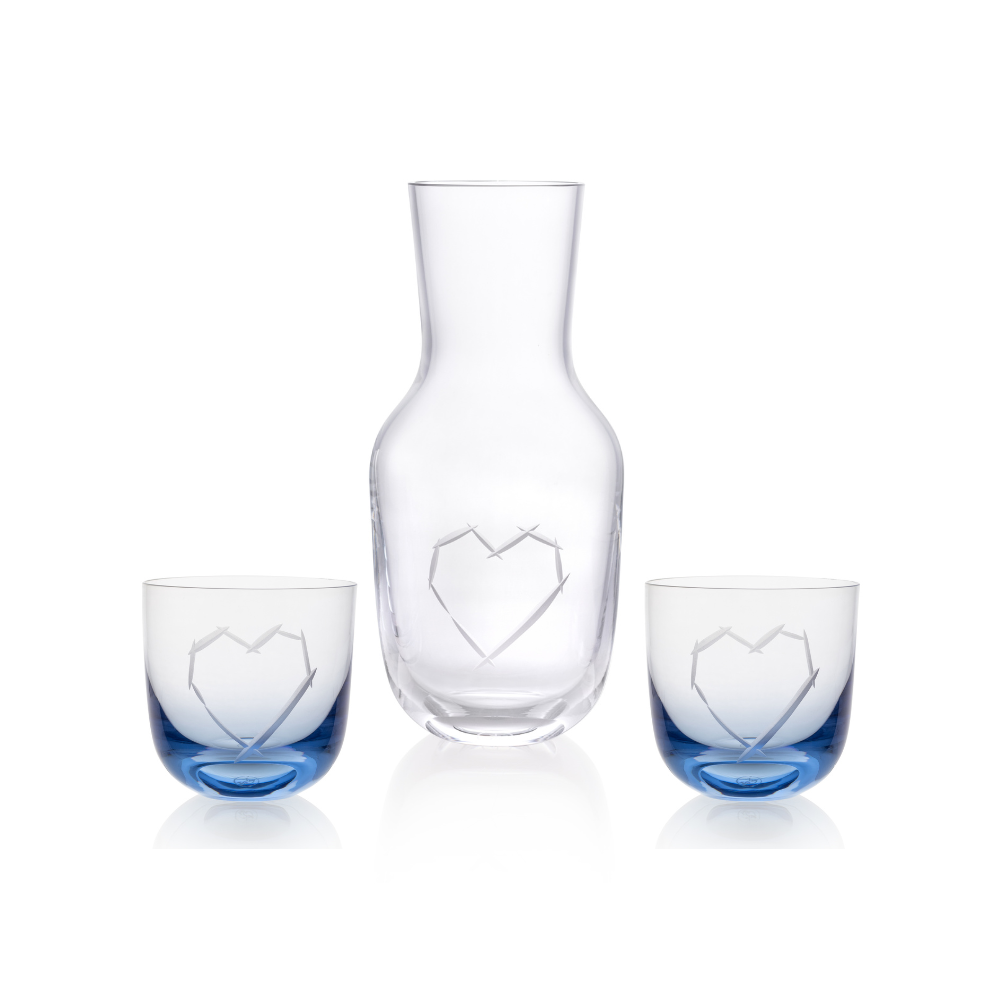 Karafa Love I 1200 ml + 2 sklenice  Love I 200 ml blue
