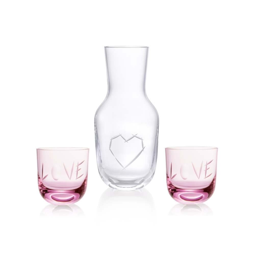 Karafa Love I 1200 ml + 2 sklenice  Love II 200 ml pink