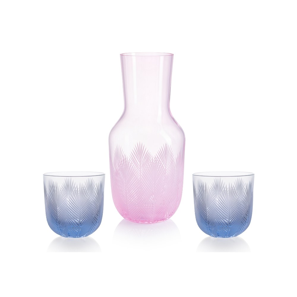Karafa Feathers I pink 1200 ml + 2 sklenice Feathers 200 ml blue