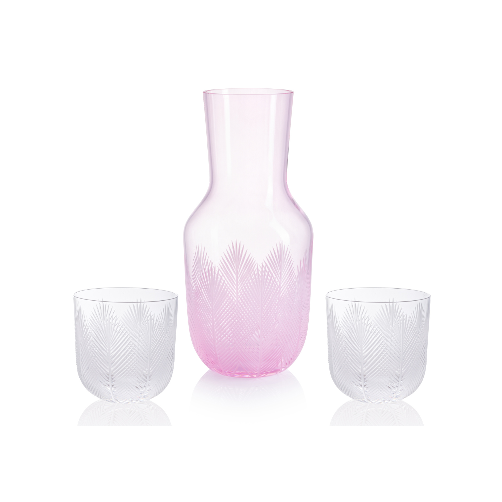 Karafa Feathers I pink 1200 ml + 2 sklenice Feathers 200 ml