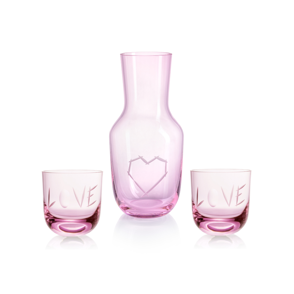 Karafa Love I pink 1200 ml + 2 sklenice  Love II pink 200 ml