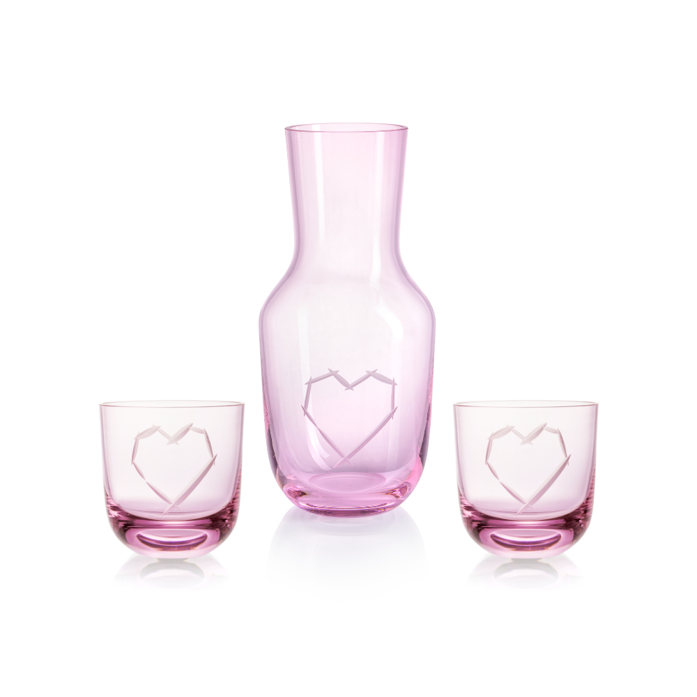 Karafa Love I pink 1200 ml + 2 sklenice  Love I 200 ml pink